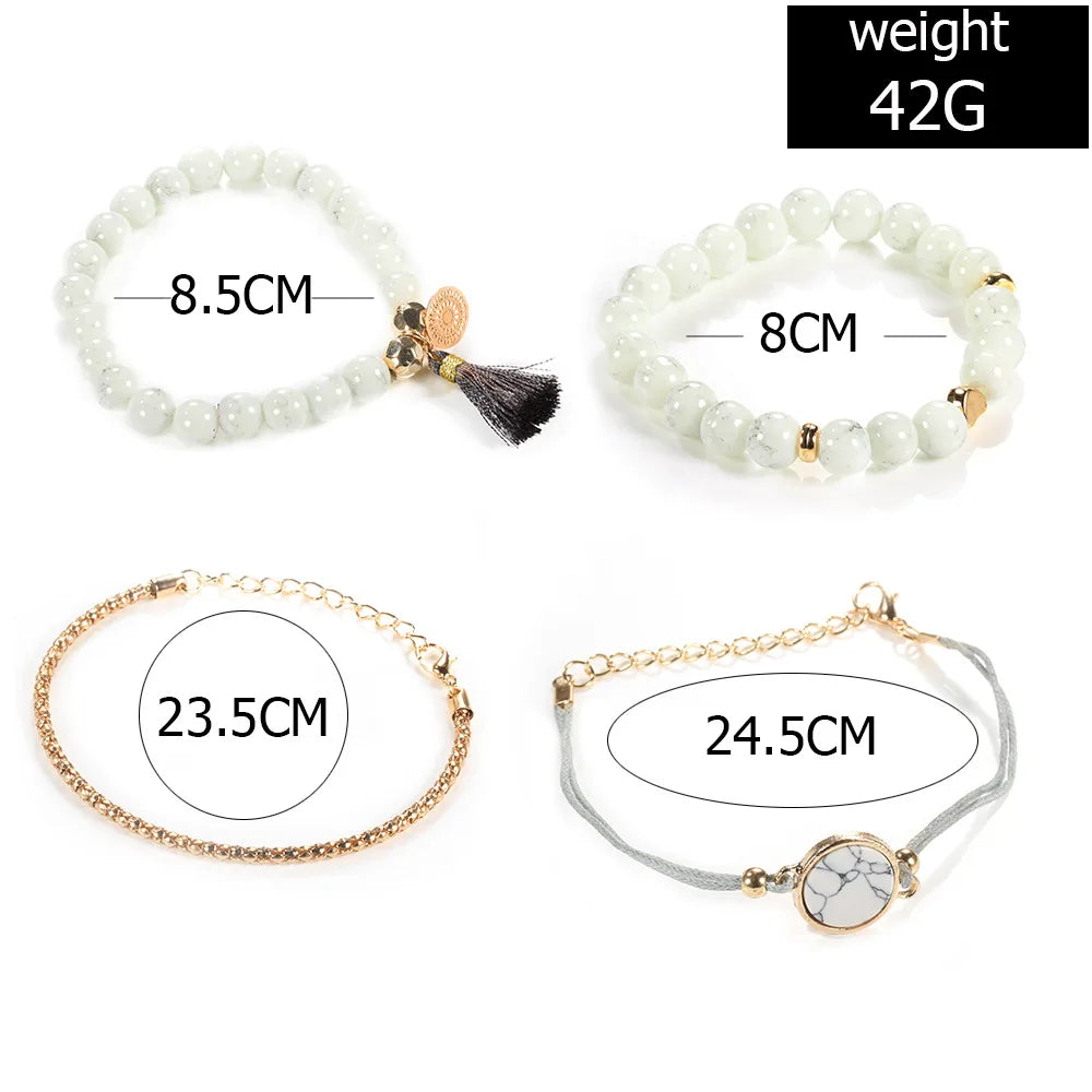 4pcs/Set Bohemian Stone beads chains bracelets