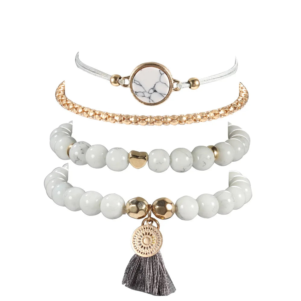 4pcs/Set Bohemian Stone beads chains bracelets