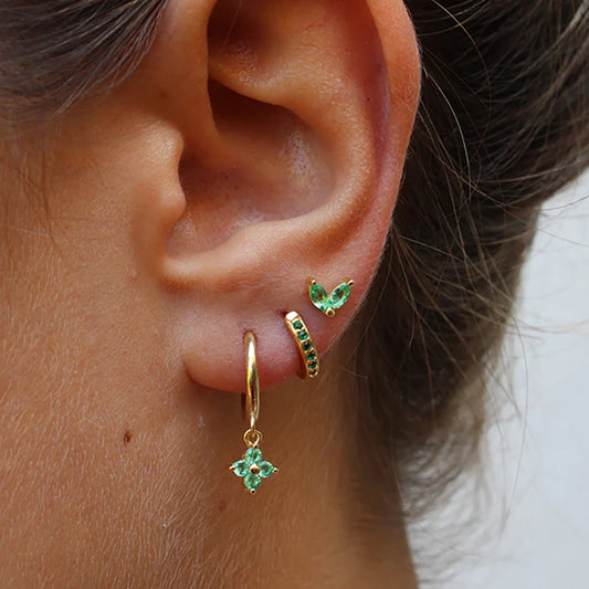 Green Crystal Zirconia Hoop Earrings